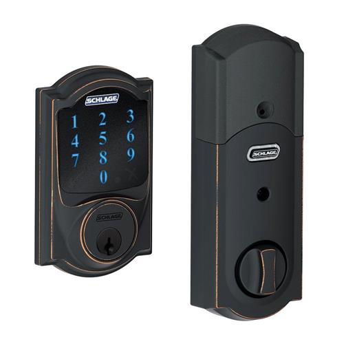 Schlage Be469nx Cam 716 Camelot Aged Bronze Touchscreen Deadbolt With Alarm