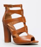 IMMORTAL-45 Caged T-Strap Chunky High Heel Strappy Sandal