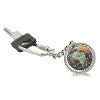 Alexander Kalifano LKCS-BO Gemstone Globe Bright Silver Keychain - Black Opalite Ocean