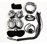OMG_R 7 Pcs Black Bed Bondage Wrist Thigh Restraints and Handcuffs Bandage Strap Set