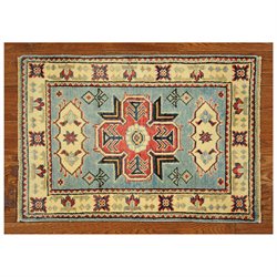 New Traditional Hand Knotted Light Blue Kazak 2'x3' Oriental Wool Area Rug H3891