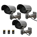 Etekcity® 3 Pack Surveillance Fake Dummy Camera CCD, Baterries Included, with LED Flashing/Blinking Light, Indoor and Outdoor(Silver)