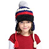 VEC Girls Boys Earflap Hat Kids Winter Cashmere Knit Hat Pom Beanie Thicken Ushanka