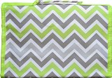 Green/Gray Chevron Hanging Travel Jewelry Roll Organizer - 26 compartments