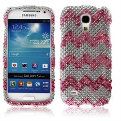 Samsung Galaxy S4 mini I9190 Hard Cover - Pink Mix Hot Pink Zig Zag Bling Stones