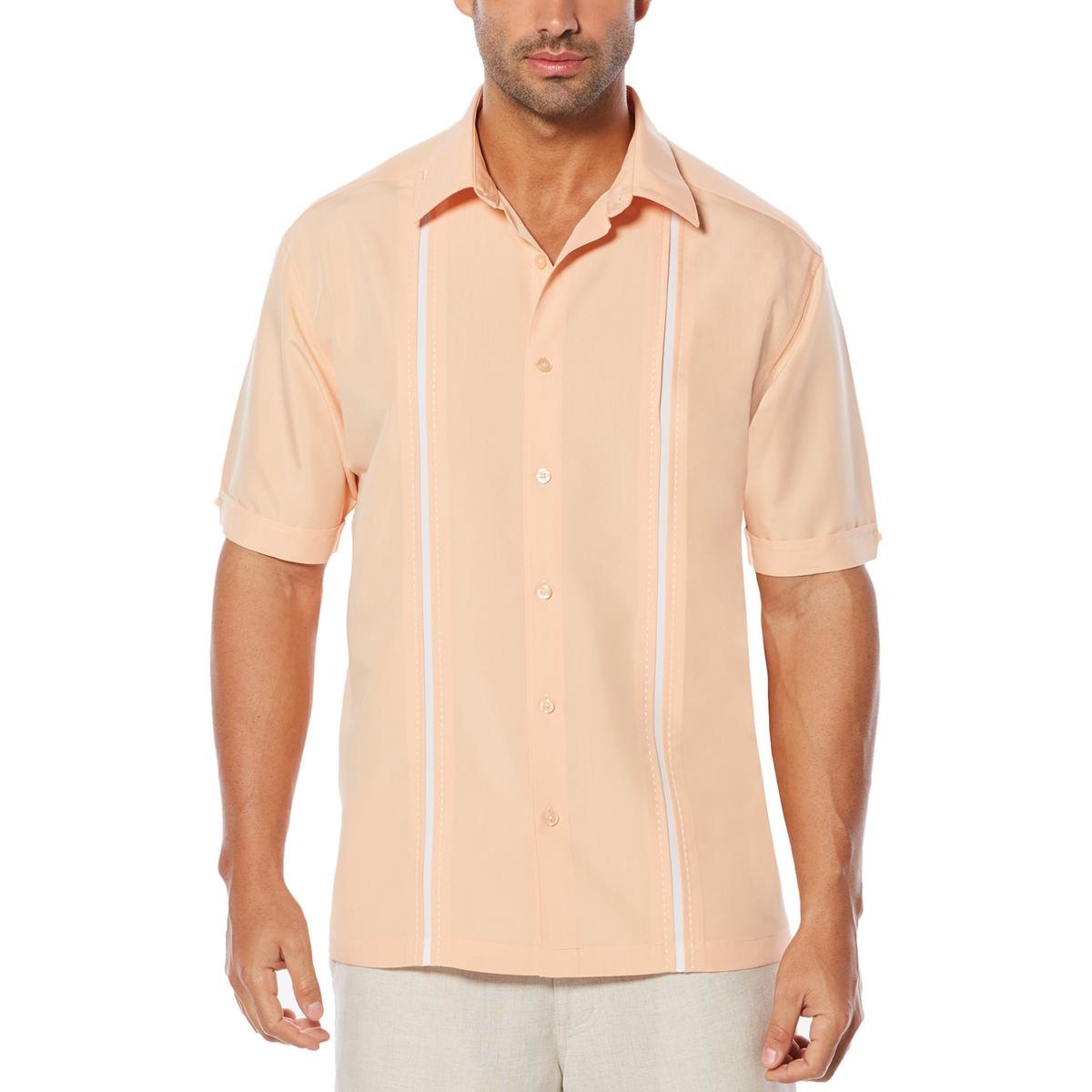 Cubavera Mens Casual Short Sleeves Button-Down Shirt Orange L