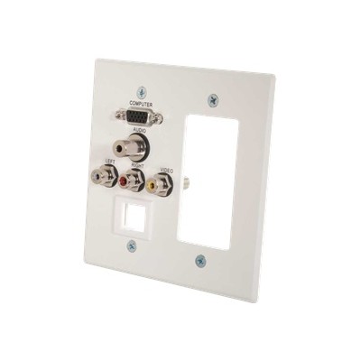 C2g 41030 Vga  3.5mm Audio  Composite Video And Rca Stereo Audio Pass Through Double Gang Wall Plate With One Decorative Style Cutout And One Keystone - White B