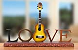 Acoustic String Guitar Natural Finish Desktop Plaque -- Cool Guitar Decor with the Word Love Wrapped Around an Acoustical Guitar -- 4.25