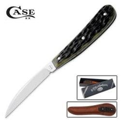 Desk Fixed Blade Knife with Olive Green Jigged Bone Handles
