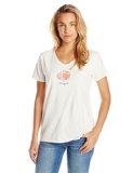Life is good Women's Crusher Vee Watercolor Tree T-Shirt (Simply Ivory), XX-Large