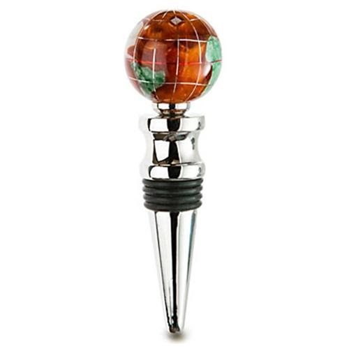 Gemstone Globe with Opalite Ocean on a Wine Bottle Stopper, Copper Amber, Bright Silver