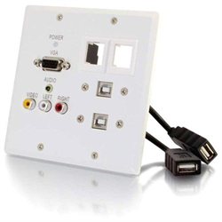 C2G TruLink Dual Gang VGA 3.5mm Composite 2 Keystone USB over Cat5 Wall Receiver- White - 2 Output Device - 300 ft Range - 1 x Network (RJ-45)USB - Wall Mountable