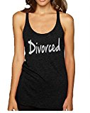 Allntrends Women's Tank Top Divorced Glitter Silver Print Fun Single Top (L, Vintage Black)