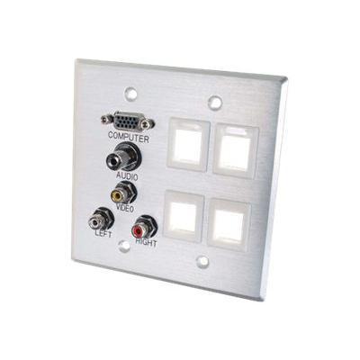 C2g 40509 Double Gang Vga   3.5mm   Composite Video   Stereo Audio   Keystone - Mounting Plate - Hd-15  Rca X 3  Mini-phone Stereo 3.5 Mm - Brushed Aluminum - 2