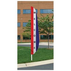 EDER 12' x 26 Red.White.Blue Welcome Hand Sewn Swooper Feather Flag W/ 15' Pole