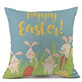 Pillow Case,Bokeley Linen Cotton Square Happy Easter Rabbit Egg Print Decorative Throw Pillow Case Bed Home Decor Car Sofa Waist Cushion Cover (G)