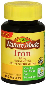 Nature Made Iron 65 mg Dietary Supplement - 180 Tablets, Pack of 2