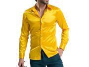 Leisure Men's Clothing High-grade Emulation Silk Long Sleeve Shirts Men's Casual Shirt Shiny Satin Golden L