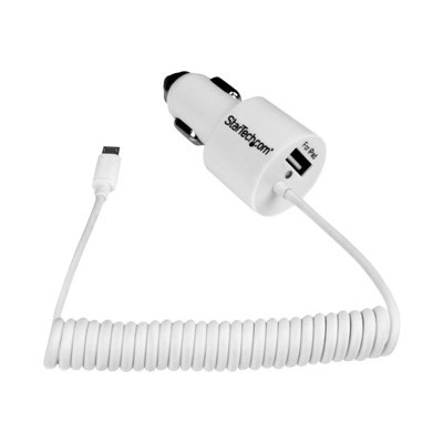 Startech.com Usbub2pcarw Dual Port Car Charger With Micro Usb Cable And Usb Port – High Power (21w/4.2a) - Dual Tablet Car Charger - White