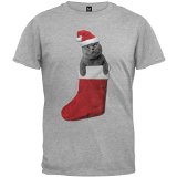 Christmas Stocking Cat Grey Adult T-Shirt - Large