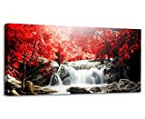 Youkiswall Art Red Waterfall 40-Inch-by-20-Inch Framed Canvas Print