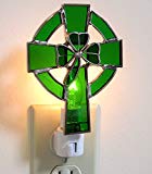 Irish Night Light Celtic Cross and Shamrock Stained Glass