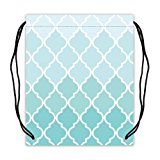 Quatrefoil Ombre Blue and White Lattice Polyester Fabric Basketball Drawstring Bags Drawstring Tote
