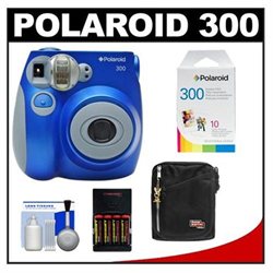 Polaroid PIC-300L Instant Film Analog Camera (Blue) with Polaroid Instant Film Pack of 10   (4) AA Batteries & Charger   Case   Cleaning Kit
