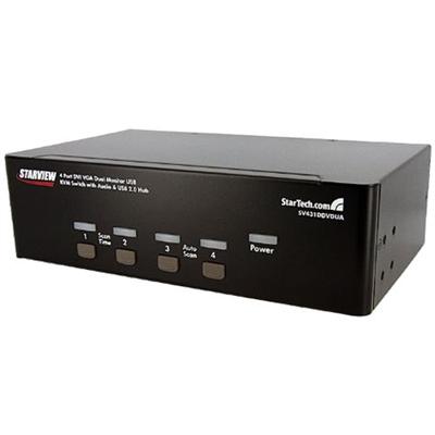 4-Port DVI VGA Dual Monitor KVM Switch USB with Audio & USB 2.0 Hub
