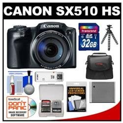Canon PowerShot SX510 HS Digital Camera (Black) with 32GB Card   Case   Battery   Flex Tripod   Accessory Kit