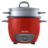 Aroma 14-Cup (Cooked) Pot Style Rice Cooker and Food Steamer, Red
