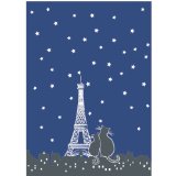 Rue Montmartre, Set of 2, Paris La Nuit (Midnight Blue/black), Paris Cats & Eiffel Tower Printed French Kitchen Towels