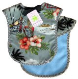 Reversible Bib in Harlee Hawaiian with Blue Fleece and Black Gingham Check