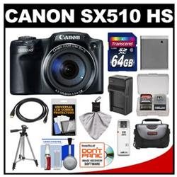 Canon PowerShot SX510 HS Digital Camera (Black) with 64GB Card   Case   Battery & Charger   Tripod   HDMI Cable   Kit