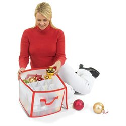 12 Red and Clear Zip Up Christmas Ornament Storage Bag - Holds 64 Ornaments