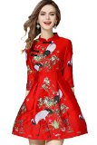 Tuliplazza Women's Crane Embroidery A-line Tunic Cocktail Party Prom Short Dress