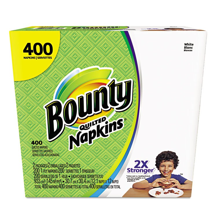 Bounty Quilted Napkins, 1-Ply, 12.2 x 12, White, 200/Pack, 400/Carton - PGC06356