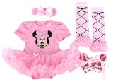 Baby Rae Clothing 4 in 1 Set: Skirt Shortall Head Band Legging Socks Shoes -Pink Minnie Mouse-Sold Ship from USA