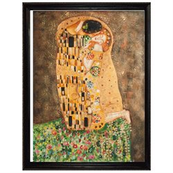Art Reproduction Oil Painting - Closeout Deals: The Kiss (Full View, affordable line) with La Scala Frame - Black and Gold Finish - 39 X 51 - Hand Painted Framed Canvas Art