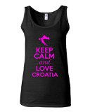 Junior Keep Calm And Love Croatia Country Patriotic Sleeveless Tank Tops (XXX Large, Black w/NeonPink)
