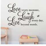 Ussore Wall Sticker Live Love Butterfly Wall Stickers Home Decor Wall Art For Kids Home Living Room House Bedroom Bathroom Kitchen Office "Live Every Moment,Laugh Every Day,Love Beyond Words"