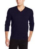 Perry Ellis Men's Long Sleeve Solid Pima V-Neck, Evening Blue, Large