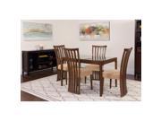 Oakdale 5 Piece Walnut Wood Dining Table Set With Glass Top And Dramatic Rail Back Design Wood Dining Chairs - Padded Seats