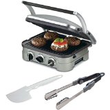 Total Griddler Essential Bundle includes: Cuisinart GR-4N 5-in-1 Griddler, Cuisinart 15-Inch Folding Grill Tongs (CIT-201), and Cuisinart Hard Plastic Spatula (DLC-650)