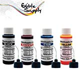 2 oz Premium Edible Ink Refill Bottle Kit for Canon Printer (BK / C / Y / M) by Edible Supply