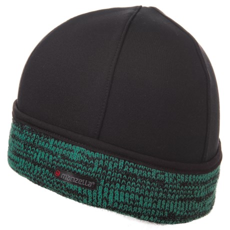 CLOSEOUTS . This Manzella Eden beanie is soft, warm and stretchy with a cozy fleeced interior. The fold-up bottom edge has a chunky-knit texture and adds a pop of color. Available Colors: PURPLE, TEAL, IVORY. Sizes: O/S.