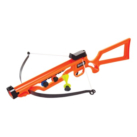 CLOSEOUTS . Your kiddo will be able to practice aim or challenge friends and family to a target shooting challenge with this Petron Sureshot crossbow! Available Colors: ORANGE/BLACK.