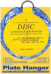 FLATIRONS DISC COMPANY-Plate Hanger. These easy to use hangers are safety assured; totally invisible and much safer for your plates than metal hangers that rub. Perfect for hanging any decorative item made of porcelain; china; earthenware; glass and unvarnished wood. Available in a variety of sizes: each sold separately. Imported. Dimensions: Height: 5 Width: 3.4 Depth: 0.2