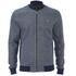 Men?s twill look navy bomber jacket with the signature embroidered golden eagle logo to the chest from Lyle & Scott. Crafted from textured loop back cotton, the regular fit jacket is fastened with a vintage metal zip and is detailed with two front welt pockets. Complete with a branded metal zip pull and tonal ribbed trims.  100% Cotton
