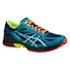 The men?s Asics Gel FujiPro Trail running shoes keep your feet protected from the rain, wind or mud. Designed for running on the trails or the city streets, the Gel FujiPro are lightweight with a focus on speed.  A low profile Solyte midsole and the Propulsion Trusstic® adds spring to every step while the sleek seamless construction and Heel Clutching System? speeds up your ride. Made for neutral runners, the trainers are finished with a tough and durable solid rubber outsole and reserved lugs for uphill and downhill traction on any terrain.  ? A.D.  Key Features:    Rearfoot GEL® Cushioning System ? Limits shock during impacts and enables smooth transitions.  Solyte® Midsole Material ? Lighter midsole compound than standard EVA and SpEVA® to enhance cushioning and durability.  Propulsion Trusstic® ? Mirrors connective tissue in the foot by creating tension when the foot enters the propulsion stage.  Heel Clutching System? ? Exoskeletal heel counter offers increased support and improves heel fit.  Seamless Construction ? Seamless materials cut down the potential of irritation and friction caused by traditional stitches and seams.  Anti-Gravel Tongue  ? Gussetted construction stops debris from entering the shoe.  Lace Garage ? Pocket enables laces to tucked inside the shoes and unexposed.  Trail Specific Outsole ? Reversed lugs for uphill and downhill traction on any terrain.